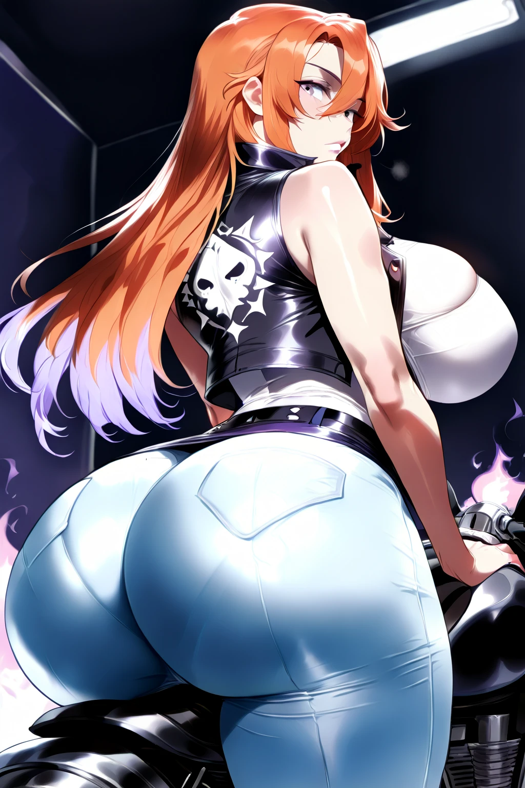 anime girl with a big ass in a black leather outfit, cutesexyrobutts, oppai cyberpunk, thicc, 2b, 2 b, oppai, anya from spy x family, biomechanical oppai, makoto, commission for high res, oc commission, tifa lockhart, oppai proportions, tifa, tracer in a skintight dress,leg up,red hair