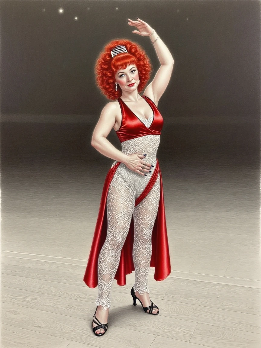 pin-up, playful smilling girl in a red dress with large polka dots, open mouth, wondering pose, pin-up hairstyle, medium breasts, juicy lips, professional photo, Photorealistic, White background