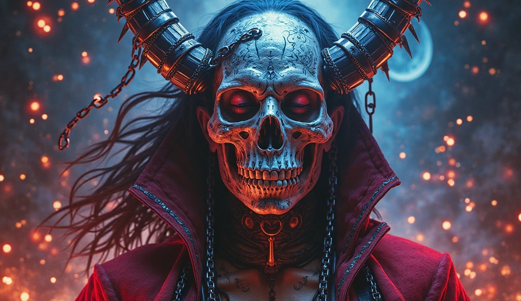 A dark and ominous baphomet skull, surrounded by a blood fountain, a pentagram, and the number 666 floating in a hellish landscape. (best quality,4k,8k,highres,masterpiece:1.2),ultra-detailed,(realistic,photorealistic,photo-realistic:1.37),dark fantasy,occult,horror,gothic,evil,satanic,blood,pentagram,666,skulls,hellfire,dramatic lighting,cinematic,moody,gritty