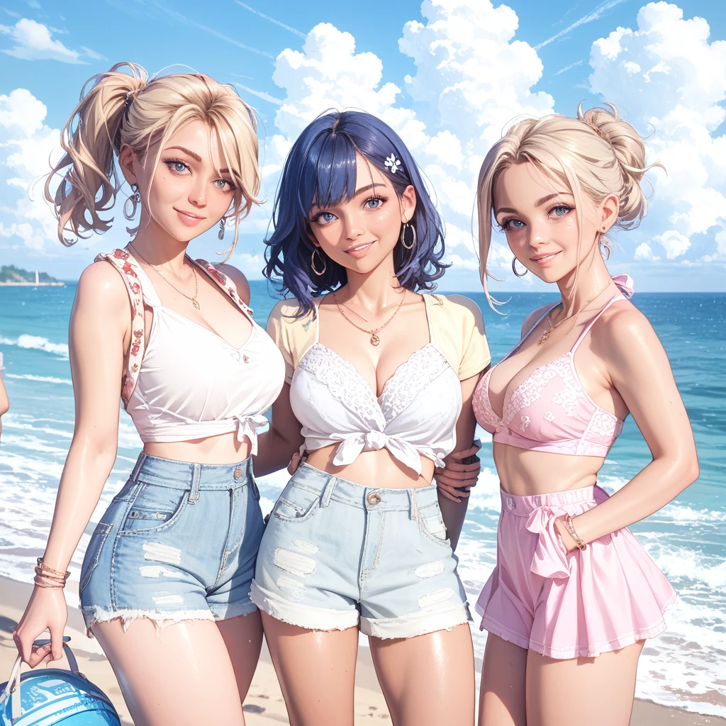 (1girl, Japanese Anime WAIFU style Cute girl), full-length, wearing colorful stripe micro-bikini with a lot of Ruffles, (serving at a trendy cafe at the pool of a luxury resort hotel on the plateau, carry trays with tropical drinks and snacks), masterpiece, top quality, 8K, wide-angle view, full-length, landscape