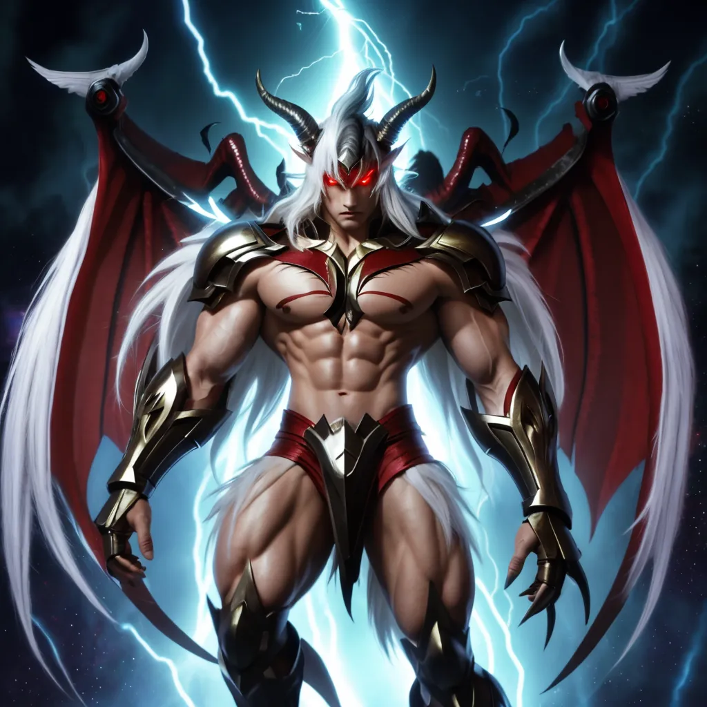 (megan fox), ((((((1 muscular demon girl)))))), (((huge upper body))), long hair, ((((huge demon wings))), (((pale skin))), (((sharp teeth, Huge horns, large nails))), navel, ((((full body front view))))