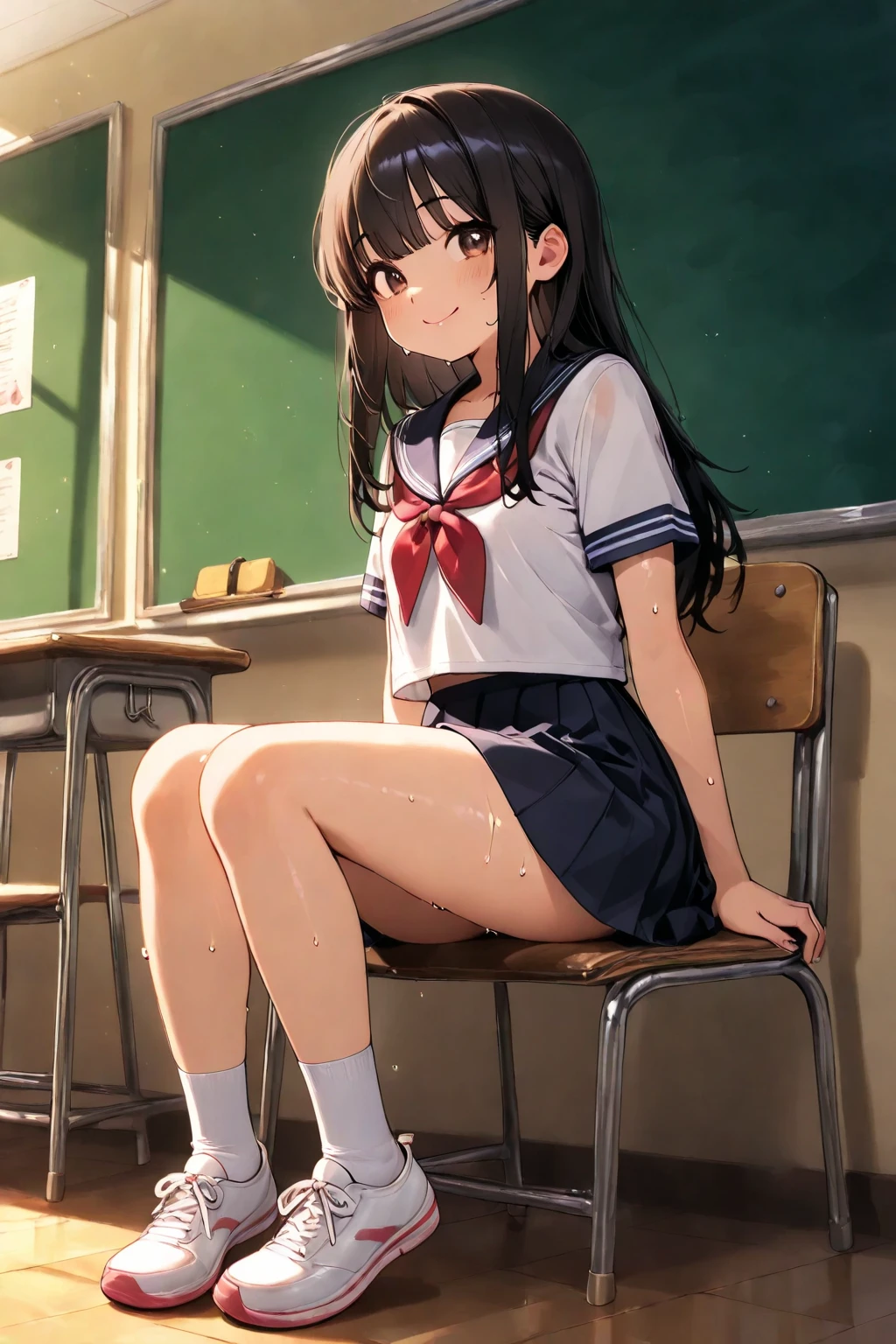 1girl,solo,cute,blush,leg up,barefoot,sole,foot focus,foot up,in classroom,low angle,perfect fingers