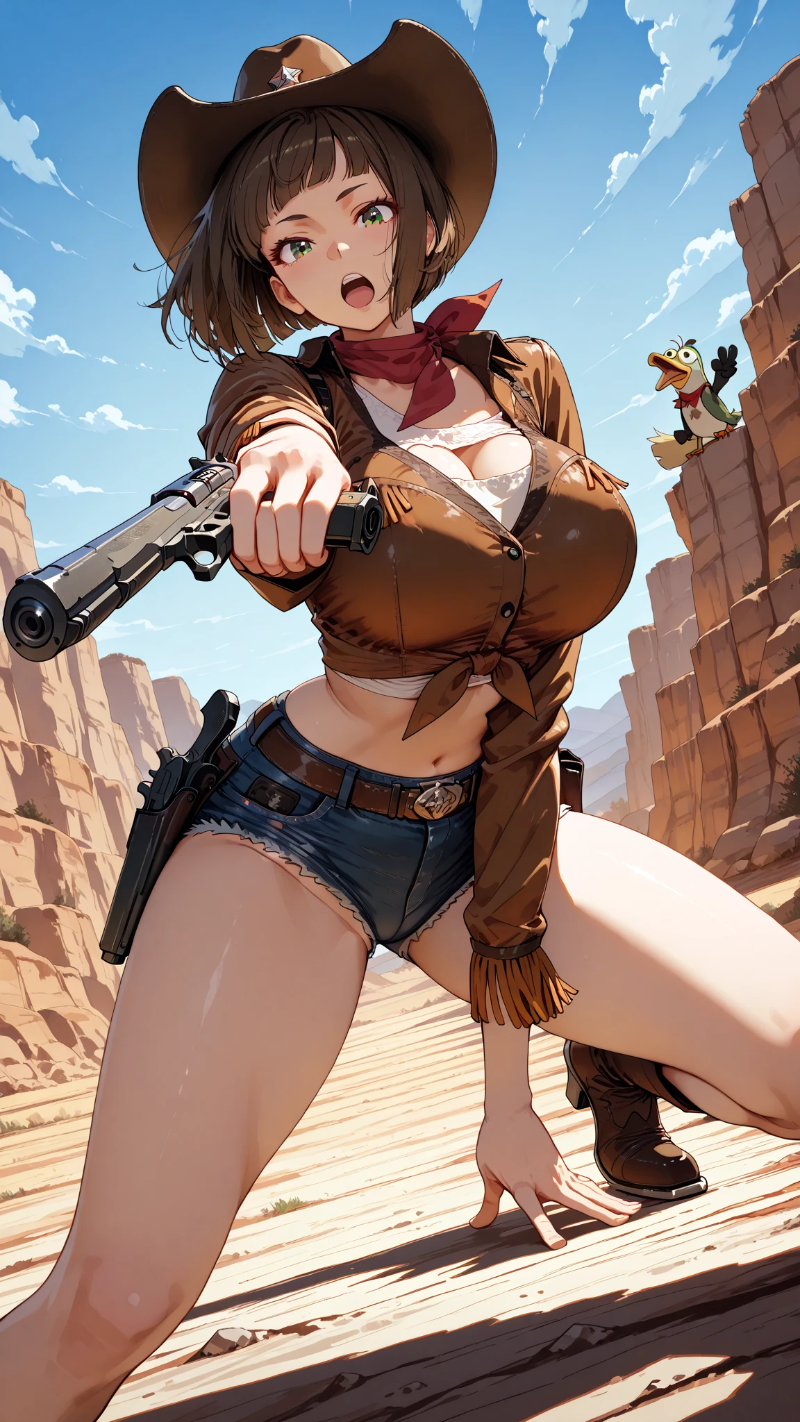 https://s.mj.run/ESKMZMXAm14 Cowgirl illustration, naked , cartoon style, vector, white background,