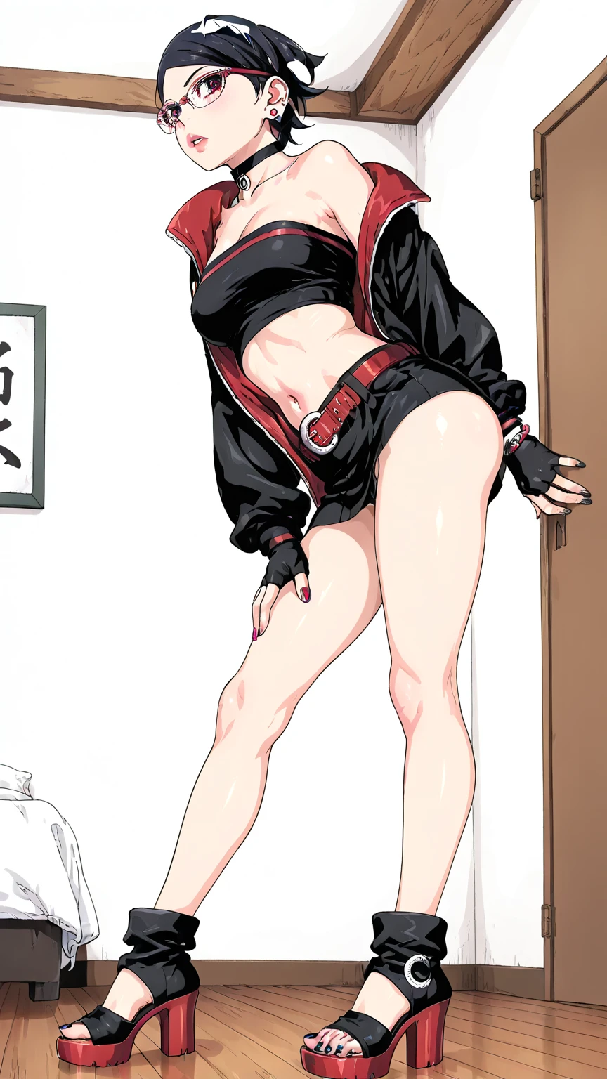 Female ninja、being thin、Raise one leg high like a ballet dancer、A woman who seduces by sticking out her crotch、A dark-haired、Sexy cartoons、、comic book style