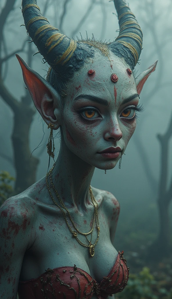 portrait of the most beautiful form of chaos, elegant, a brutalist designed, vivid colours, romanticism, by apterus, (apterus creepy anatomy:1.3), ((ahegao)), rolling_eyes, ((head down)), sharp teeth, maniacal laughter, ((decay and spooky)), atmospheric, trending on artstation, masterpiece, ((symmetry)), death, decay, vengeful japanese ghost, spooky dark village,full body length,opal girl,ogre ,pretty face,eyebrow up,full body shot,ominous Cleavelandite landscape,niobium gray atmosphere,by art Simon Stalenhag,Nicola Samori,(((Wangechi Mutu))),prime colors,urban,extremely detailed,masterpiece,intricate details,faded,eyes extremely detailed, high detailed eyes,16k resolution,RAW, Nikon Z9,scary village,goblin,Zhangjiajie National Forest Park of China