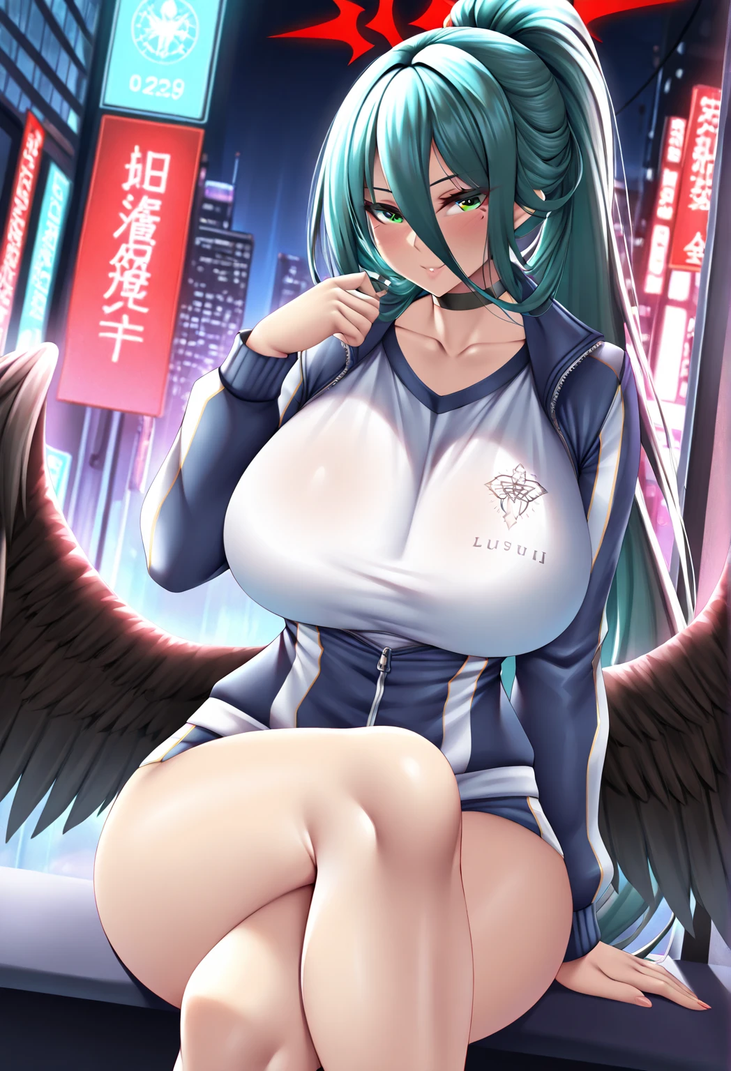 (masterpiece:1.37), best quality, (extremely detailed:1.37), woman, (very long hair:1.5), dark purple hair, purple eyes, (extremely detailed eyes:1.37), hoodie, navel, jeans, open fly, desperation, (wetting: self 3.0), standing, city, futuristic, neon lighting, high-tech