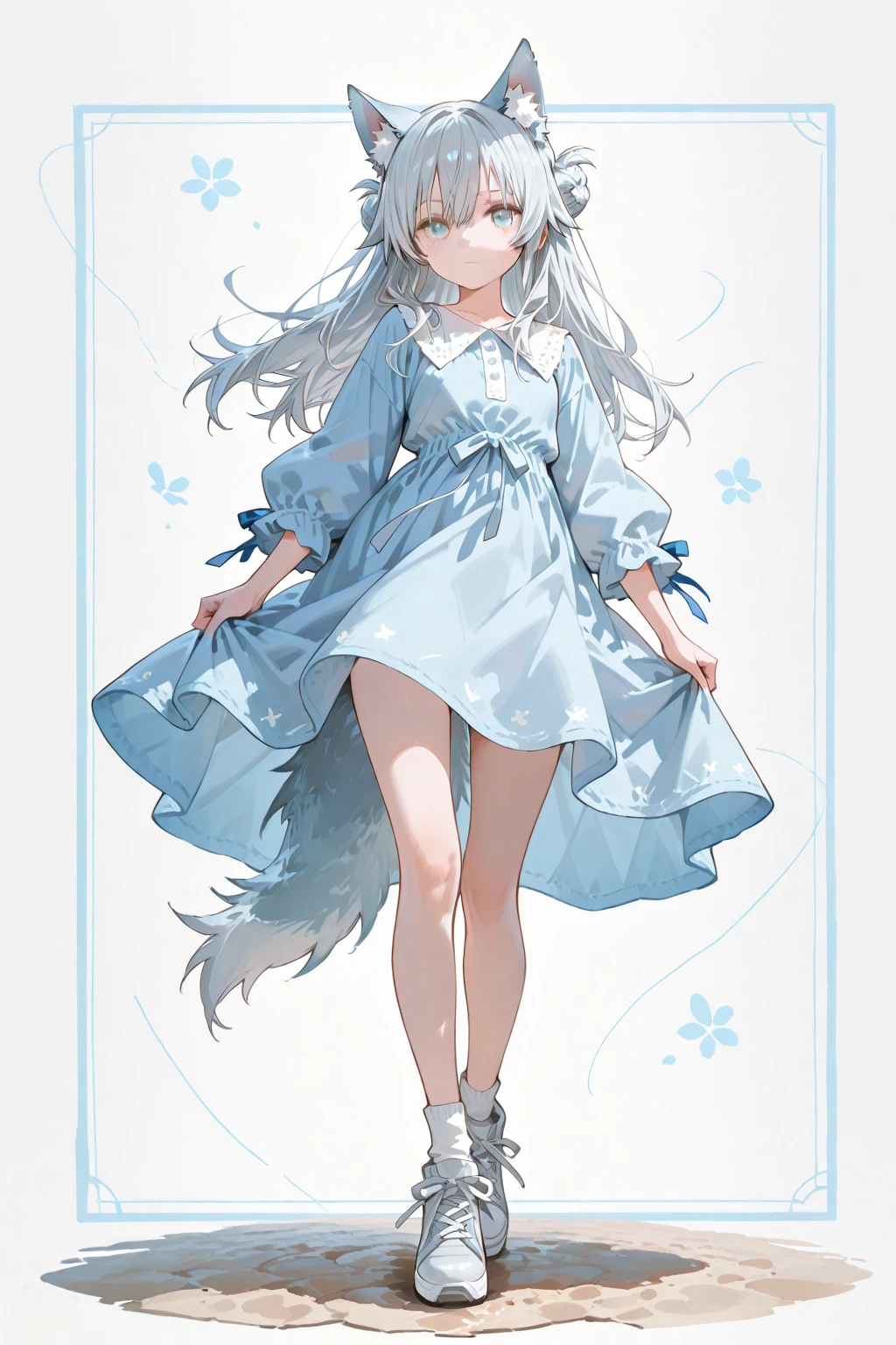 highest quality、masterpiece、full body figure、(anime style)、absurd、High resolution、beautiful background、transparent white cloth、fairy clothes、(translucent white camisole:1.2)、(translucent culotte shorts、sheer culotte shorts:1.3)、gold ornaments、、petite、可愛い女の子