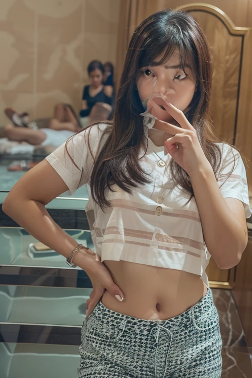 (pp clothes), from forehead, Indonesia school girl, desperately, peeing jeans, peeing accident, pee stain, pee puddle, can't hold any longer.