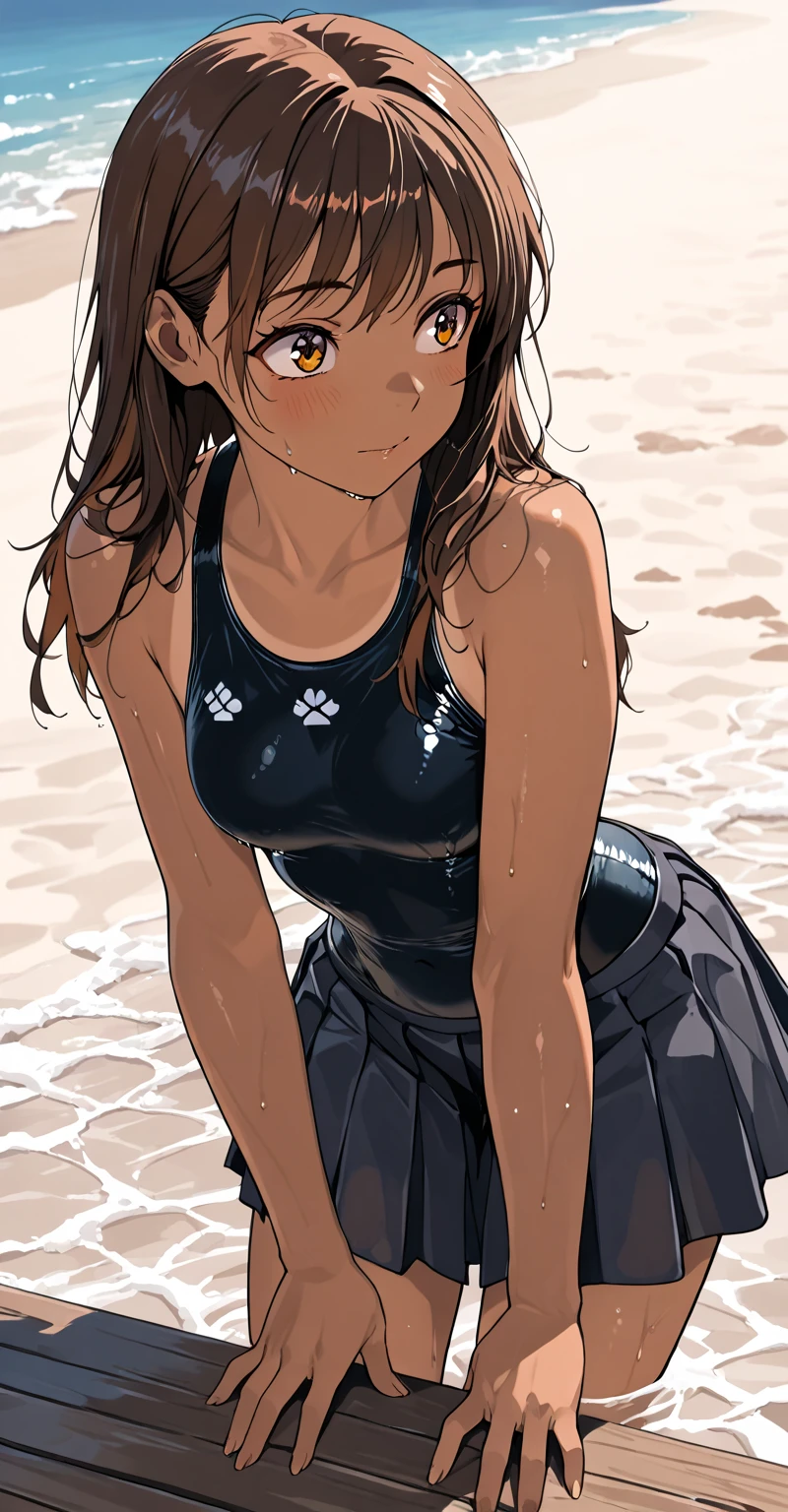 ???, girl, tight swimsuit, beach, cameltoe, Amazing quality, brat, tanned, grin on face
