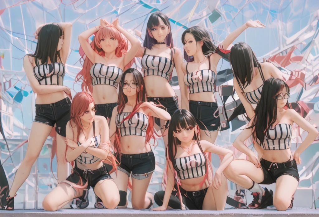 masterpiece, ((Highest quality, Detailed and realistic 3D))、Idol Concert、((Concert Stage、Concert Venues))、(3 人のcute裸の女の子、cute:1.3、Slim figure:1.4、smile、sing、dance、Mr.々Hair style、pubic hair、fun、Open Stance:1.2)、(((Full nudity、Pussy)))、(Realistic and detailed skin texture、Big beautiful eyes、Ribbon Hairband、Idol Costumes、Ultra mini skirt)、((The characters are unique、Mr.々Hair style