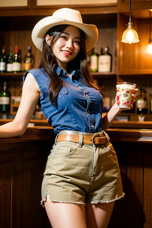Cowgirl Costume 75 years old mom milf Chinese Lady large earring Big choker navel piercing decoration A bracelet Silver Hair realisitic Gorgeous Madame Beautiful Mature Woman sexly Smile Gentle woman navel piercing 4K High quality butcher Beautiful butt line beef look back