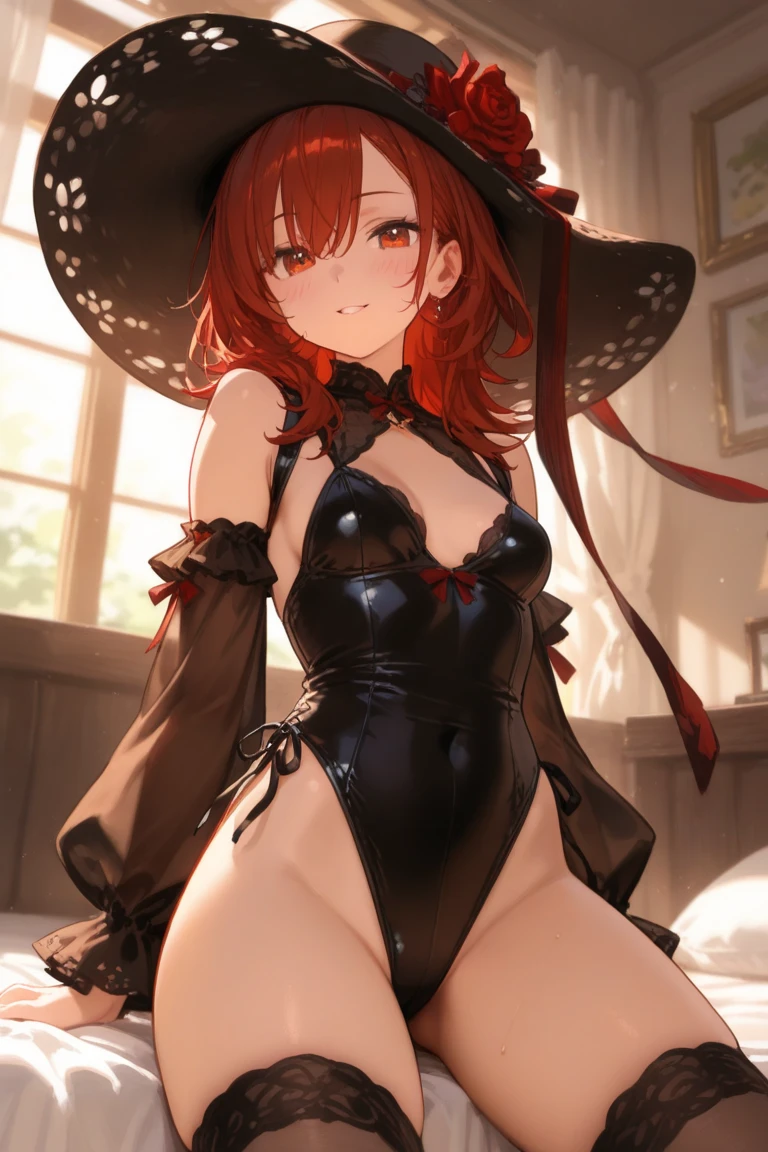 top-quality、Full limbs、complete fingers、One beautiful woman、Beautiful Large Breasts、Brown-haired woman、straight haired、Halloween Party、(((Black and orange bra、Black and orange bloomers)))、Halloween Cosplay、Naughty Poses、Naughty face