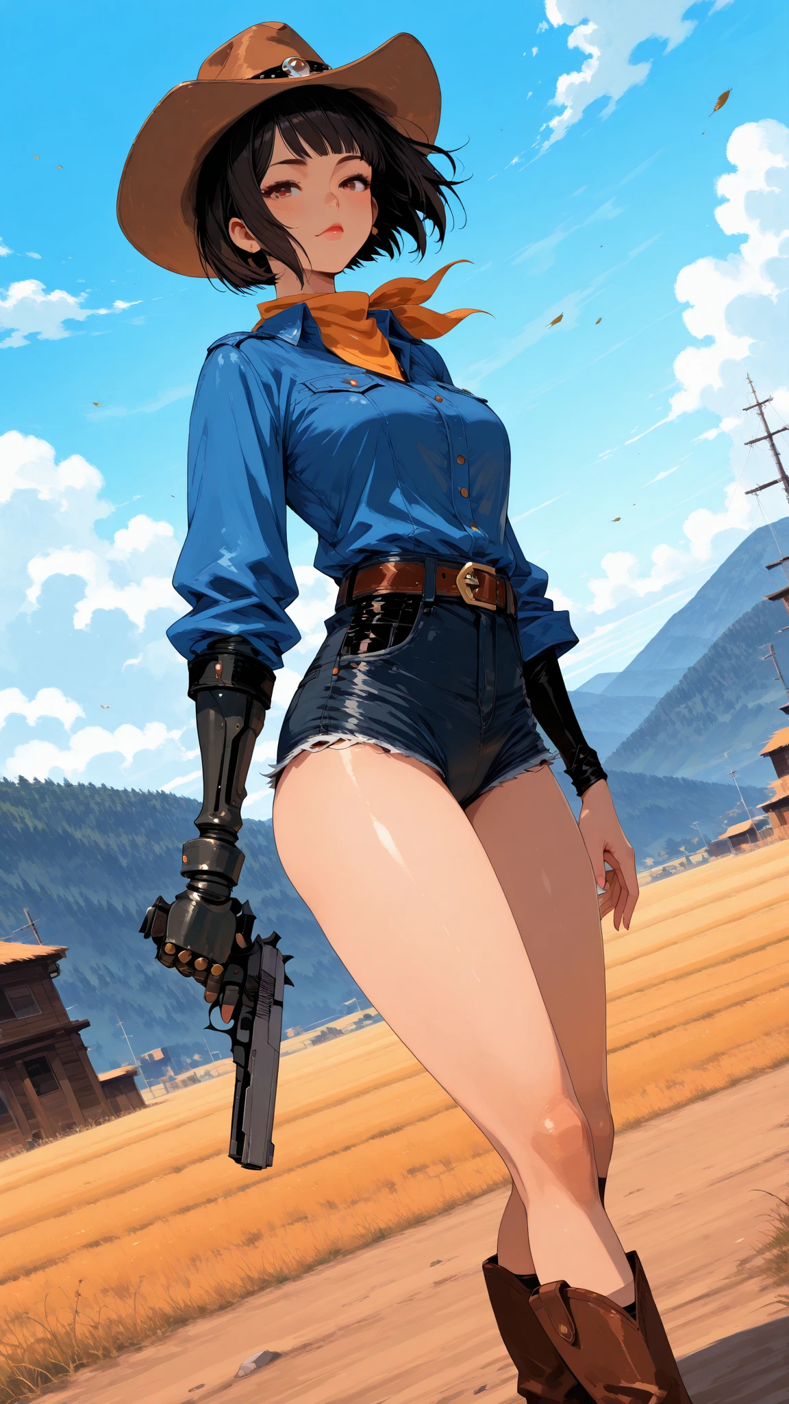 Masterpiece, best quality, 4k, photographic,1girl, thicc craftswoman , large butt, wide hips, daisy dukes, crop top, helmet, sweaty, holding a jackhammer, old building, from side