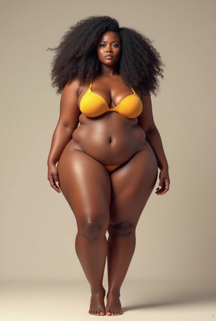 Plus size model, bloated belly, African woman, bikini, runway
