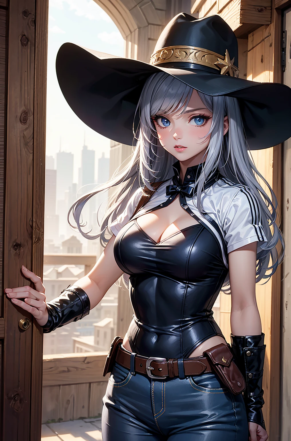 (top-quality、in 8K、32K、masterpiece、nffsw、超A high resolution、Impresionismo、Photorealsitic:1.2)、Colossal tits、Valley、cowboy shot、salute pose、 detailed faces and eyes、 Wasteland、battle field、tanks、Jack-o'-lanterns are put into the tank、beauitful face、blurry backround、16-year-old beautiful girl、shinny skin、Military Beret、Black tank top、Beautiful silver hair、poneyTail、Blunt bangs、The eyes are blue eyes、(:1.2)、Military boots、United States Army Official Assault Rifle、Curve、Stand on one knee、(Green U.S. Army Official Camouflage Uniform:1.2)、Open your mouth and smile、cross one's legs