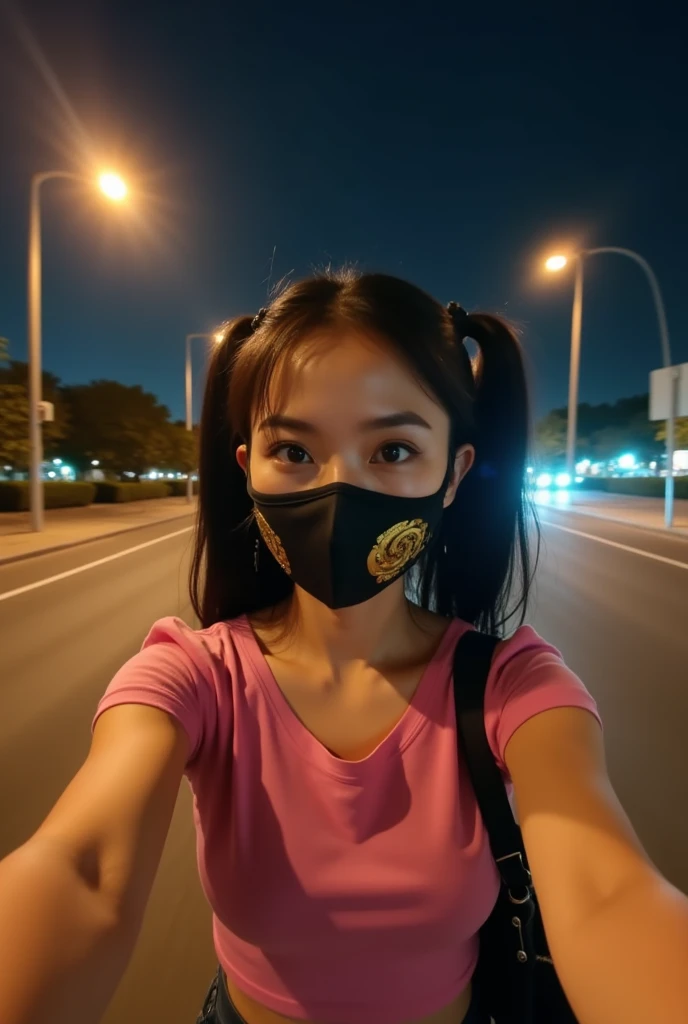 blacklight, ((1man))), outside, night, city lights,(((wearing a Face mask)))