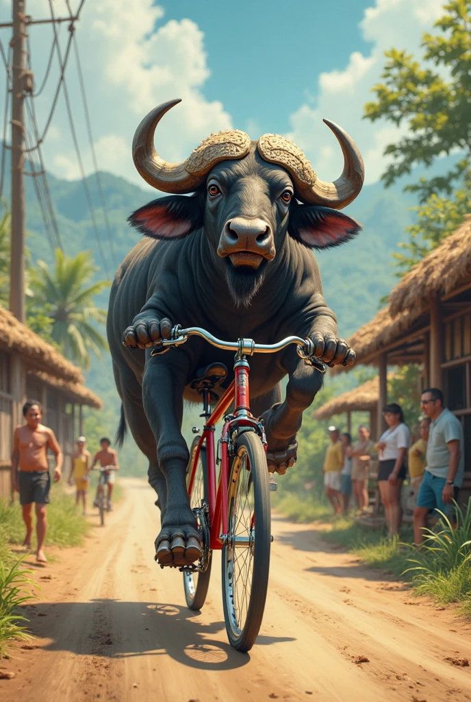 Bike modified like a buffalo and an Indian man riding it naked