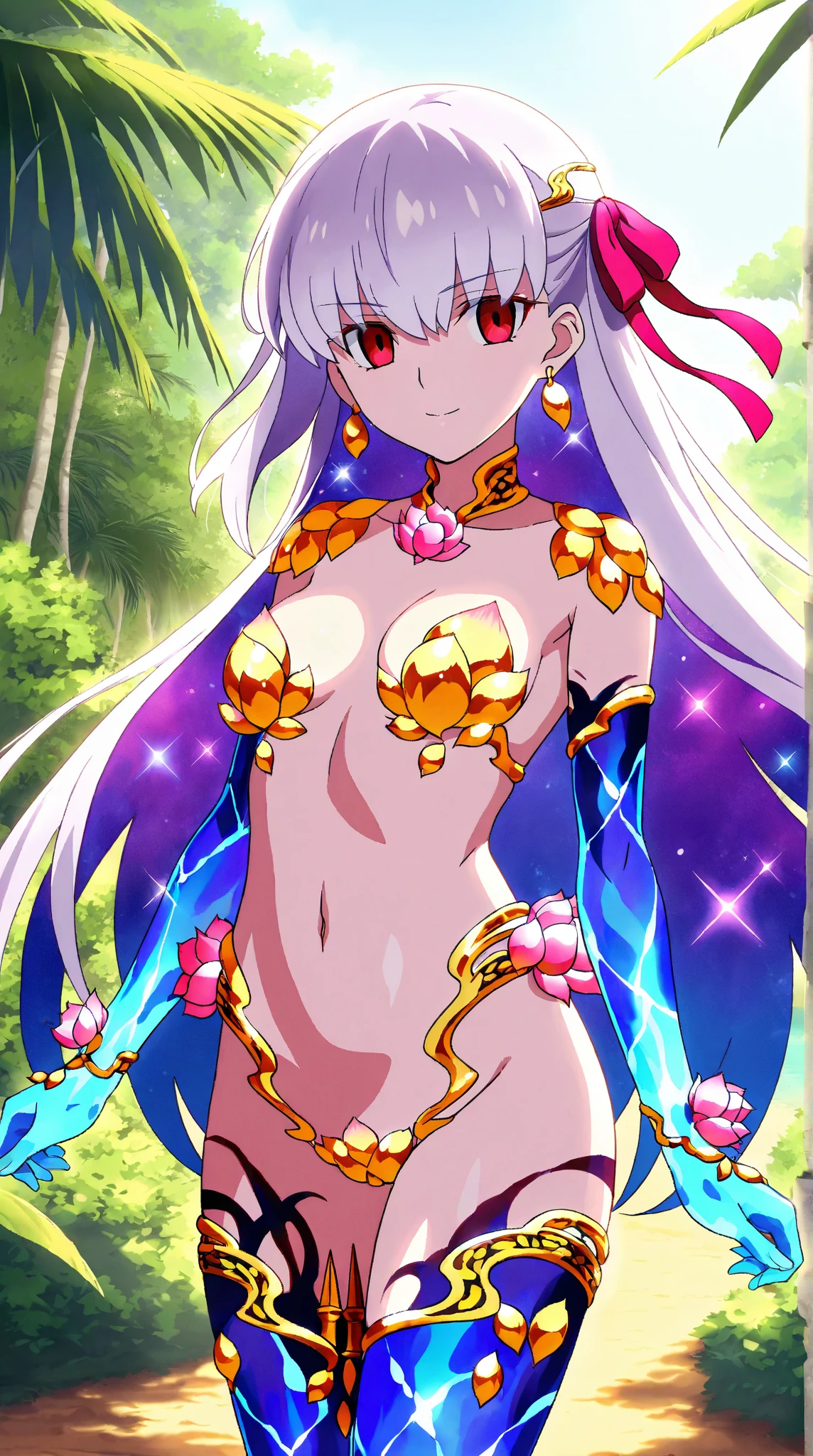 medium breasts, Mythical woman in an ancient forest, long flowing hair intertwined with vibrant flowers, radiant, iridescent wings like a butterfly, surrounded by luminescent fairies, holding a crystal staff, eyes reflecting the mysteries of the universe, animals of the forest gathering around her in awe., (((exposed nipples,exposed vagina,exposed breasts )))
