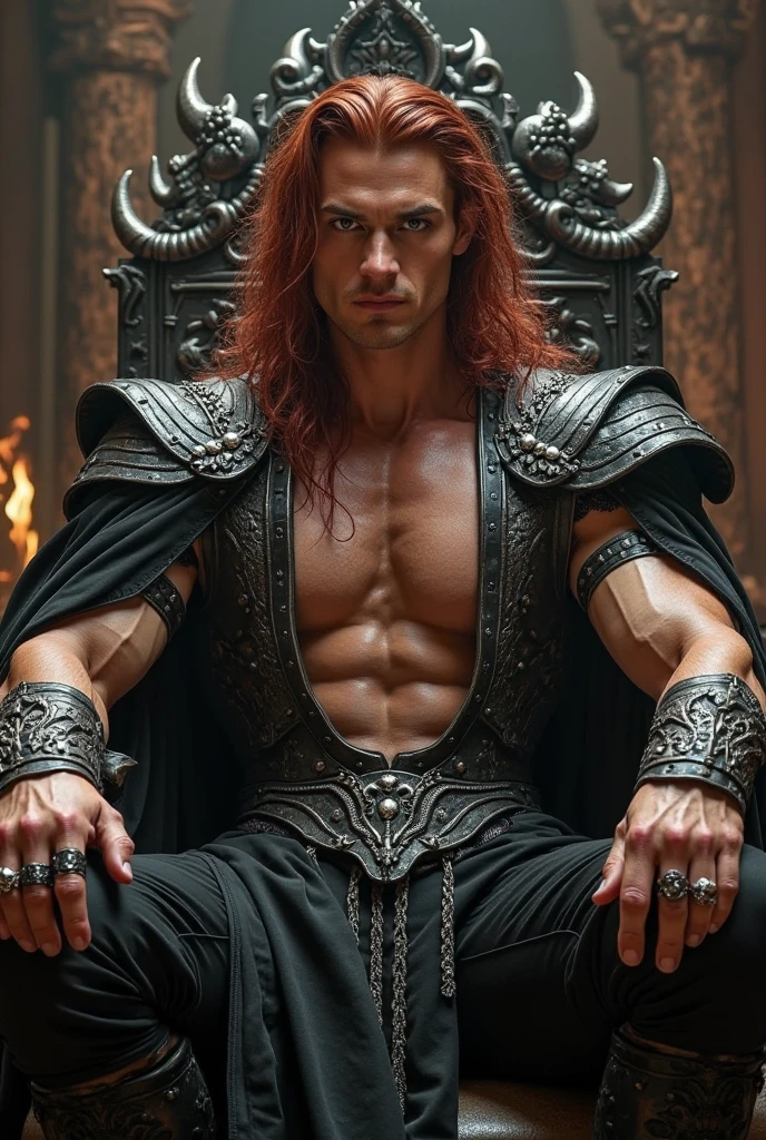 Middle Ages, Polish-Lithuanian Commonwealth, 17th century, light, castle. A magnificent man, with long scarlet hair, a face similar to Tom Cruise, gloomy, beautiful appearance, athletic build, naked to the waist in trousers, all muscles on display. hd
