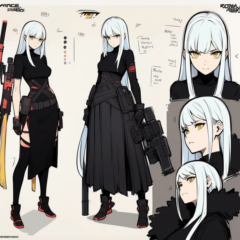ANIME CHARACTER WOMAN, FULL BODY, standing, ((design sketches)), (masterpiece), black hair stuck, samurai bun, extremely detailed, (original design, medical), (medica poses), NURSE (unique accessories, jeans, white medical coat, soldier boots), professionally retouched, white background, (female: 1.1), (dirty: 1.1), (movement: 0.8), (young: 1.3), (sprint: 0.6) (the walking dead concept) (Metal gear solid concept) --auto --s2