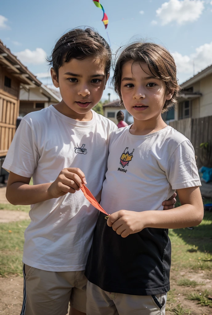 Boy with a Lima university t-shirt pointing up