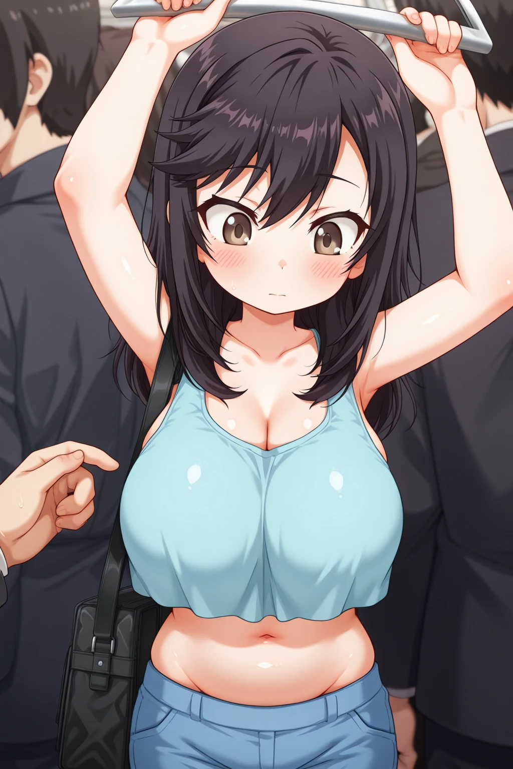 ((Table t○p, highest quality, Hi-Res Lucifer,Anime Screen Capture、Perfect Pixel, 4K))、(((nsfw、bukkake、sex、Sex with insects)))、Perfect Anatomy、(((Brown Skin、Huge breasts、Swollen nipples、Wide Hips、Wide ass、Thick thighs)))、Sweat, (((blue striped panties))),(Blue colored eyes)、((Bobcut))、((Black Hair)), Egyptian Style、((((blush、Embarrassing、:o))))、(In a dark prison)、((Hands behind head、Both armpits、lying on the ground、Spreading her legs))、