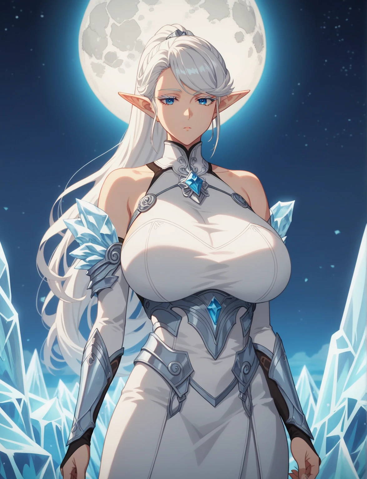 (masterpiece, best quality, high resolution, ((full body, standing,)),1(masterpiece, best quality, high resolution, ((full body, standing,)) , 1 ice dragon woman, beautiful appearance , ((big breasts)) sensual body, hair made of ice, large horns and claws made of ice, dragon wings made of ice, wearing ice scale armor, beautiful posture,
