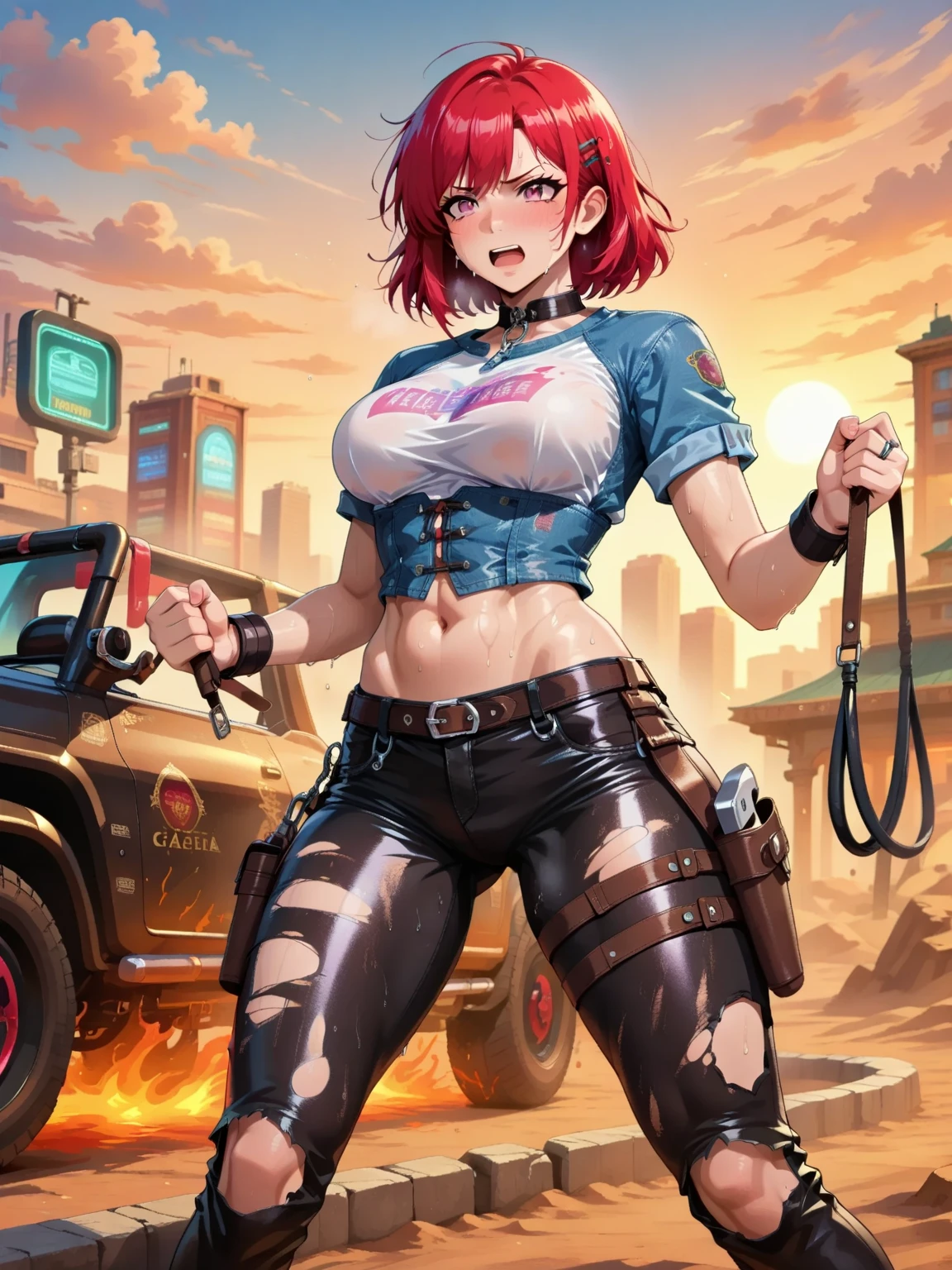 (unity 8k wallpaper:1.5), (best quality:1.3),(illustration:1.3),(100 layer:1.3),(ultra detailed:1.3),(sharp:1.3), ((extreme detail)), delicate and beautiful, Character Enhance, Perfect Anatomy, Beautiful and Aesthetic, Brilliant Colors, {Intricate Detail}, highres, light particles, flares, light rays, ((masterpiece)),
by Atey Ghailan and Emmanuel Shiu,SamDoesArt1,slim waist,anime,bright,colorful,high contrast,saturated,((full body)), (((Wasteland Punk Locomotive Girl))), ((cowboy hat)), (((wild west))), (((full body tattoos)))