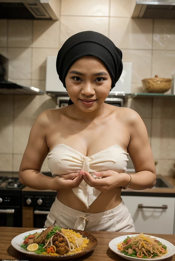 ((GREEN FLUORESCENT LIGHTENING)), ((STYLISH HIJAB)), realisitic、(top-quality), matured malay women、Realistic 20 year old dark skin malay face girl, dark skin、wife, mother, (((beautiful nipple)))、Cleavage is fully exposed、Erotic panties、kitchen、messy kitchen, ((Sex in cowgirl position))、((Colossal tits:1.4)) 、((Very small face))、all-fours,Professional bright lighting、Leans forward heavily、Face kissing、erotick、((Chibi girl in loli))、Pale blue loose blouse、gym shorts, ((seduce face)), smile