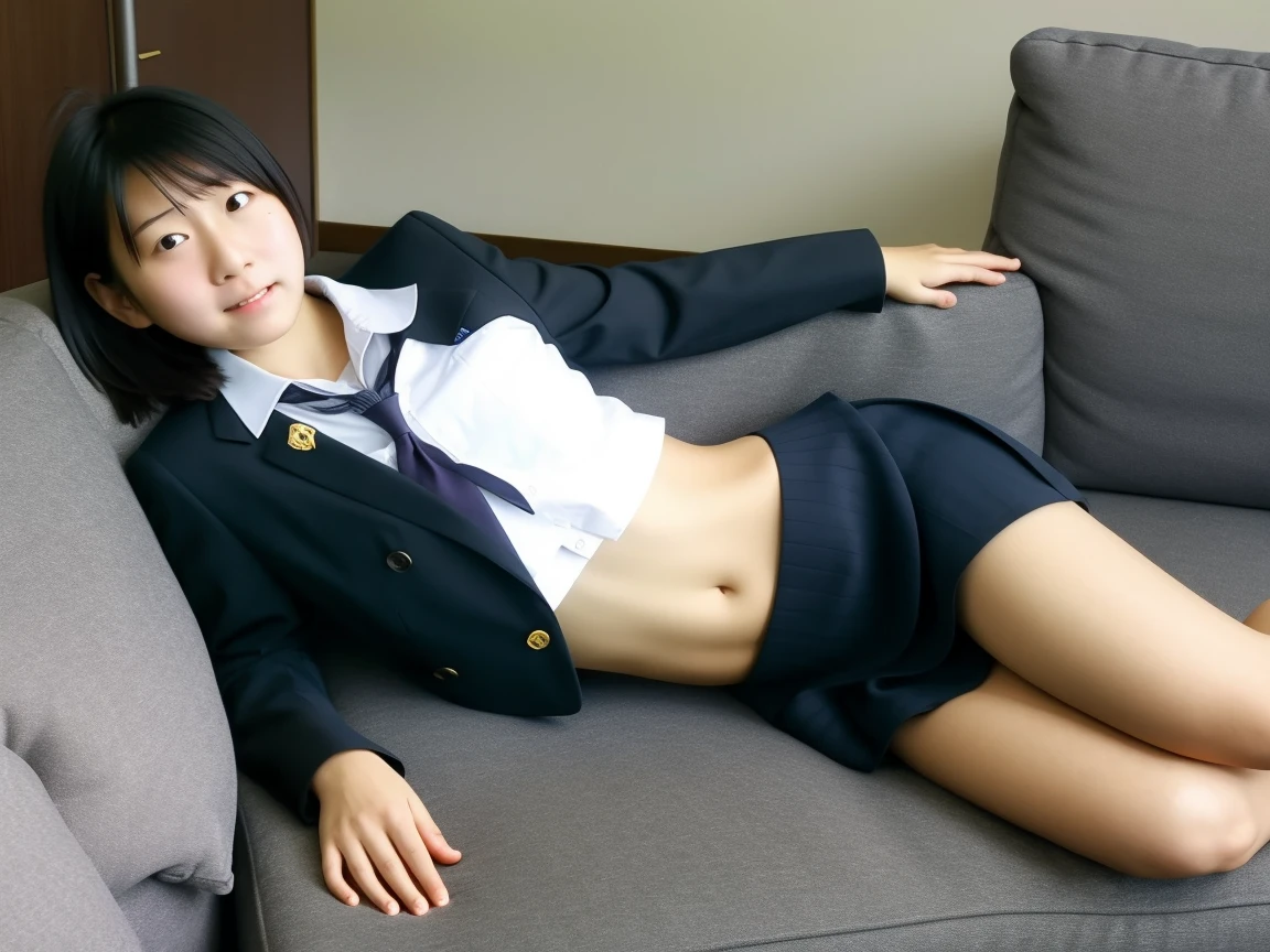 Woman showing her legs spread 、Upper body college uniform、pubick hair、underboob、Spread legs、Kupaa、small tits