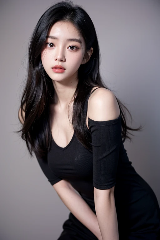 realistic photos of 1 cute Korean star, straight hair, hair flying, white skin, thin makeup, 32 inch breasts size, wearing crop top, pants, pavillion is backdrop, night, close-up portrait, Ghibli-like colours, UHD