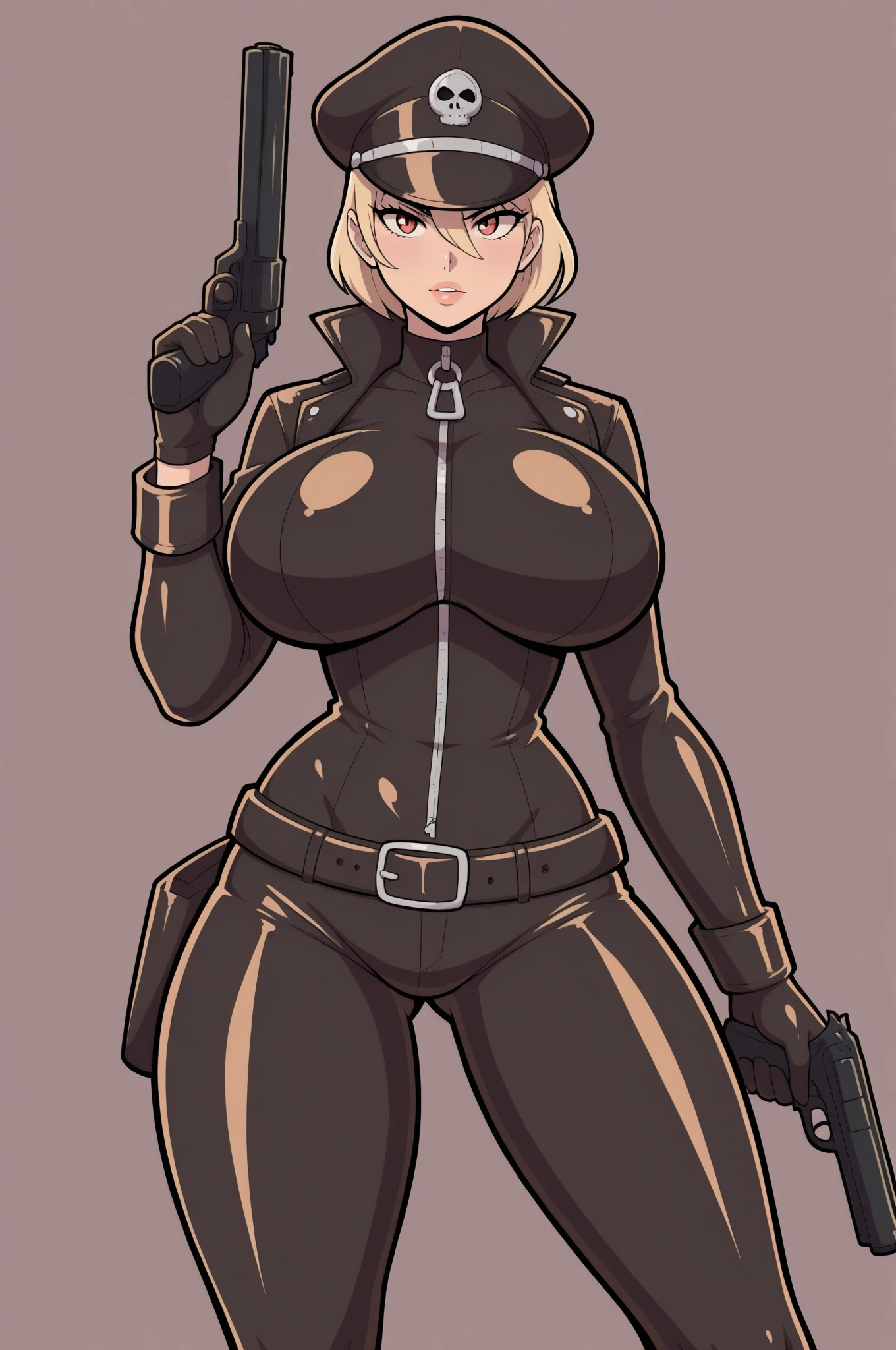 1girl, red eyes, short hair, white hair, pale skin, small tits gray shirt brown jacket blue jeans combat boots black gloves ((hockey mask)) good hands 1k bloody body