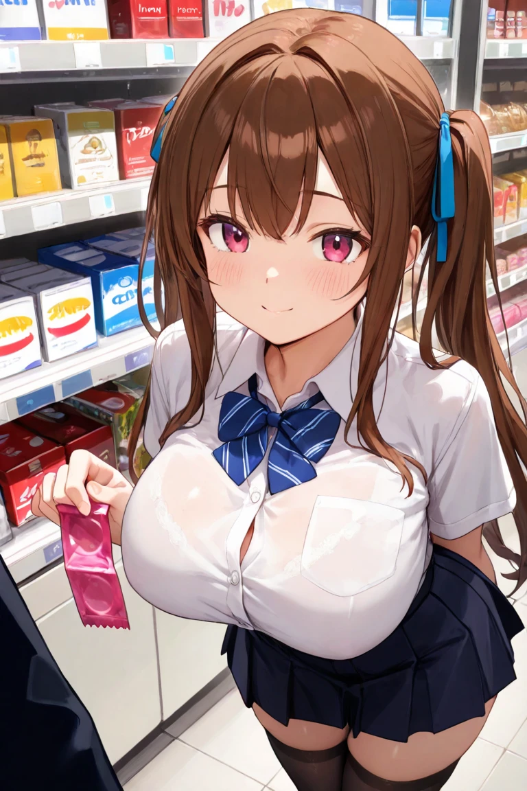 nsfw, amatsukanata
brown hair, blue scrunchie, hair scrunchie, half updo, long hair, pink eyes, large breasts, , , empty eyes , large breasts, nipple, , Peeing, lactation, projectile lactation, Sweets shop, frozen, wet, crying ,, Naked, , (1girl) ,solo