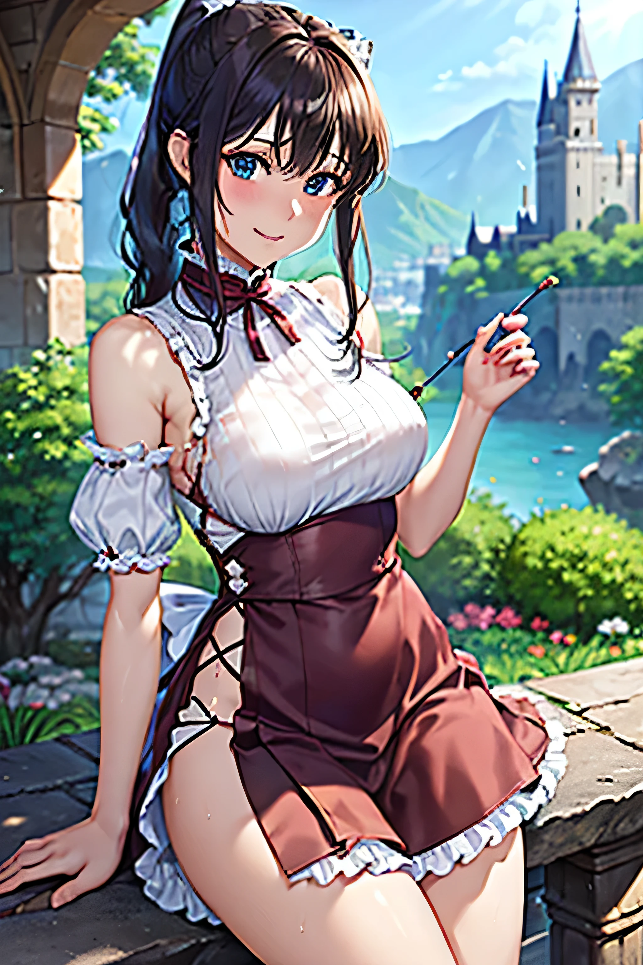 (A masterpiece of image quality in 8K),(from below:1.2),(Beautiful Allafed Woman),(((emphasizing breasts:1.0))),(Dynamic angles),(Dynamic and sexy bending pose:1.3),(sit a chair:1.3),(Short hair in shiny silver and orange inner colors,(perky chest:1.1), (pointed chest:1.3),small full breasts,Disturbance of clothing due to movement,breast slip,(Ponytail twisted buns adorned with elaborate braids and beads,Braided Setup Fishbone Hair,),(see-through bangs),small breasts、(((A white lace apron that shows your bare skin from under your small breasts)))、Blush with embarrassment、Enraptured eyes、A smile that beguiles the viewer、(Look back:1.2)、Look into the photographer,skin glistening with sweat,gazing at viewer,,(Professional Lighting),(8K,masutepiece,top-quality,Ultra-high resolution output image,),(Ultra HD with complex detail image modes),depth of fields,Beautiful hands,Beautiful fingers,Detailed finger features,(Detailed hair features:1.7),detailed facial features,detailed clothes features,
