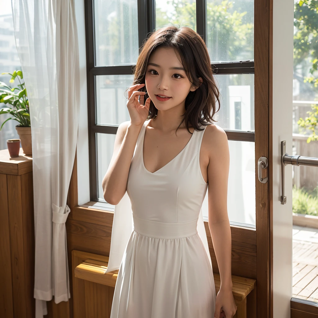 One woman、21-year-old beauty、Eye for detail、Short Hair、Japanese Model、Beautiful Skin、White skin、Ultra-high resolution、slender、attractive