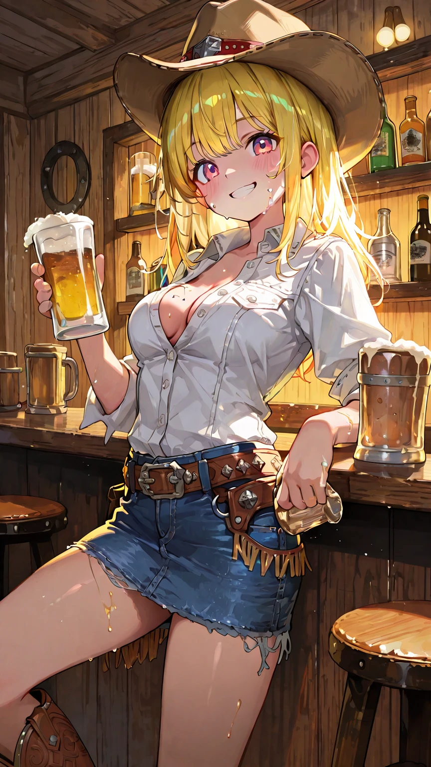 ((topless)), flat chest, barbara_genshin, nsfw, hair braid, masterpiece, 1 girl, erect nipples, intricately detailed, erect nipples, pubs, table, crowd, navel, bare shoulders, necklace, beer, tavern, inn, pub, crowd, platinum blonde hair, twintails, embarassed, smiling, extremely detailed, photorealistic, octane render, 8 k, unreal engine, bare breasts, nipples, blue eyes, carrying beer tray, bare stomach, sweaty, people on background, oktoberfest, smiling, moist breath, child, arm strap, small breasts, braid, short hair, hair flower, blush, bare shoulders, white_headwear, hair_ornament, twin drills, white pantyhose, open mouth, peace sign, winking, bare arms, bare elbows, sleeveless