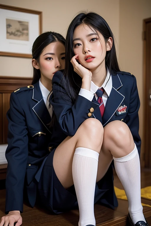 8K, RAW portrait of (japanese woman),masterpiece、Photoreal:1.3、realistic, ultra high resolution, highest quality, real life photos ,( When evening comes :1.1),
((((2 girls:1.5)))), (((Two girls showing off their panties in the room)))、(cute face:1.3)、日本の2 girls,((Two Japan High School Girls))、((2 real high school girls))、((Japan High School Uniforms:1.6))、(((Light blue blazer、Wearing a black pleated skirt)))、 long hair,,slender body,、in the room、
big beautiful detailed eyes, black hair,(Depth of written boundary:1.3)、 ((dark brown eyes:1.2))、(real skin texture:1.3)、(Immersive atmosphere:0.8、chiaroscuro:1.2) 、(look viewer:1.3)、((embarrassing))、((red cheeks:1.3))、((from belowの天井:1.2))、(smile:1.2)、((((Wearing very small white panties))))、((panty shot))、((Woman rolling up her skirt))、((from below:1.35))、((panties close up:1.59))、((panty shot))、the most beautiful woman in the world、the most beautiful woman in the world、((spread your legs to the side:1.4))