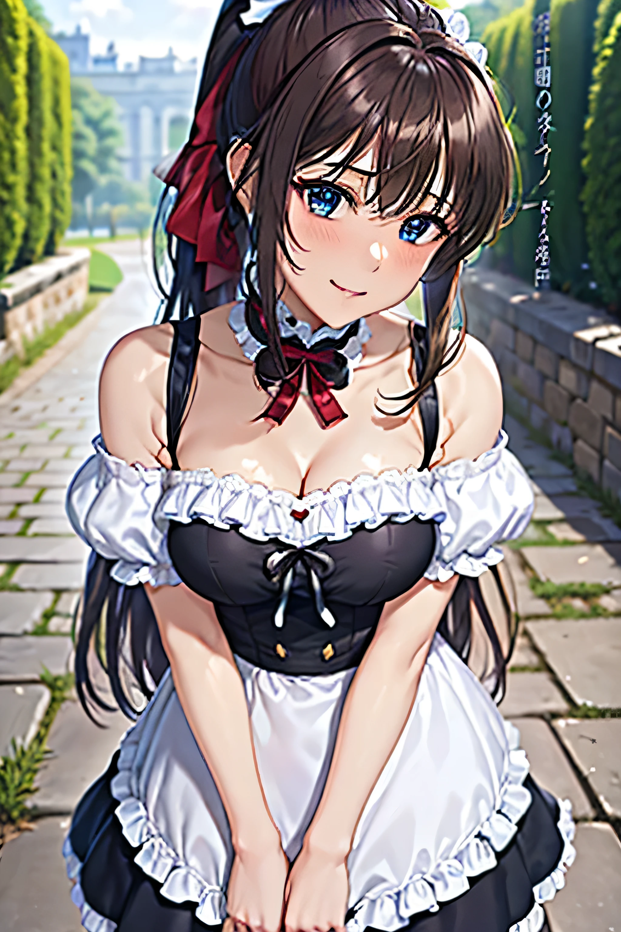 1girl, masterpiece, best quality, 8k, detailed skin texture, detailed cloth texture, beautiful detailed face, intricate details, ultra detailed, maid, realistic, soft lighting, pastel colors, elegant pose, flowing dress, garden, flowers, sunlight, graceful, peaceful ambiance, ethereal quality.