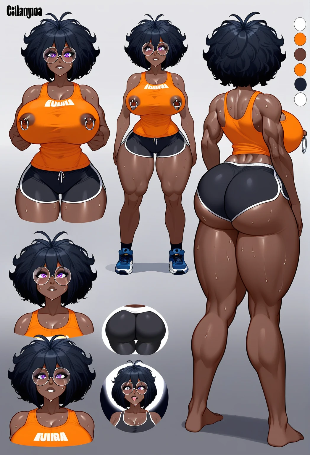 ((Style 20 year old black woman with glasses , com ,big vagina Art Vista de Corpo Inteiro, plano completo, View various frontal poses,  de personagem,  views and points of view, um personagem, corpo inteiro, personagem com menos, estilo de roupa, no mesmo Estilo de cabelo, less Type of footwear, FORTE )):: ((full body view, plano completo, Vista  design de personagem,  views views, de um personagem, corpo inteiro,, personagem com menos, estilo de roupa, no mesmo Estilo de cabelo, less Type of footwear)):: Uma mulher Moreno de uma mulher  seios , position of 69 position, cabelo afro caindo para a frente, Tipo Rasta, but braided, com belos seios corpo perfeito com , a wide thigh is a beautiful woman, com seios lindos corpo perfeito, uma coxa larga, um destino com ,sexual expression, erotismo
