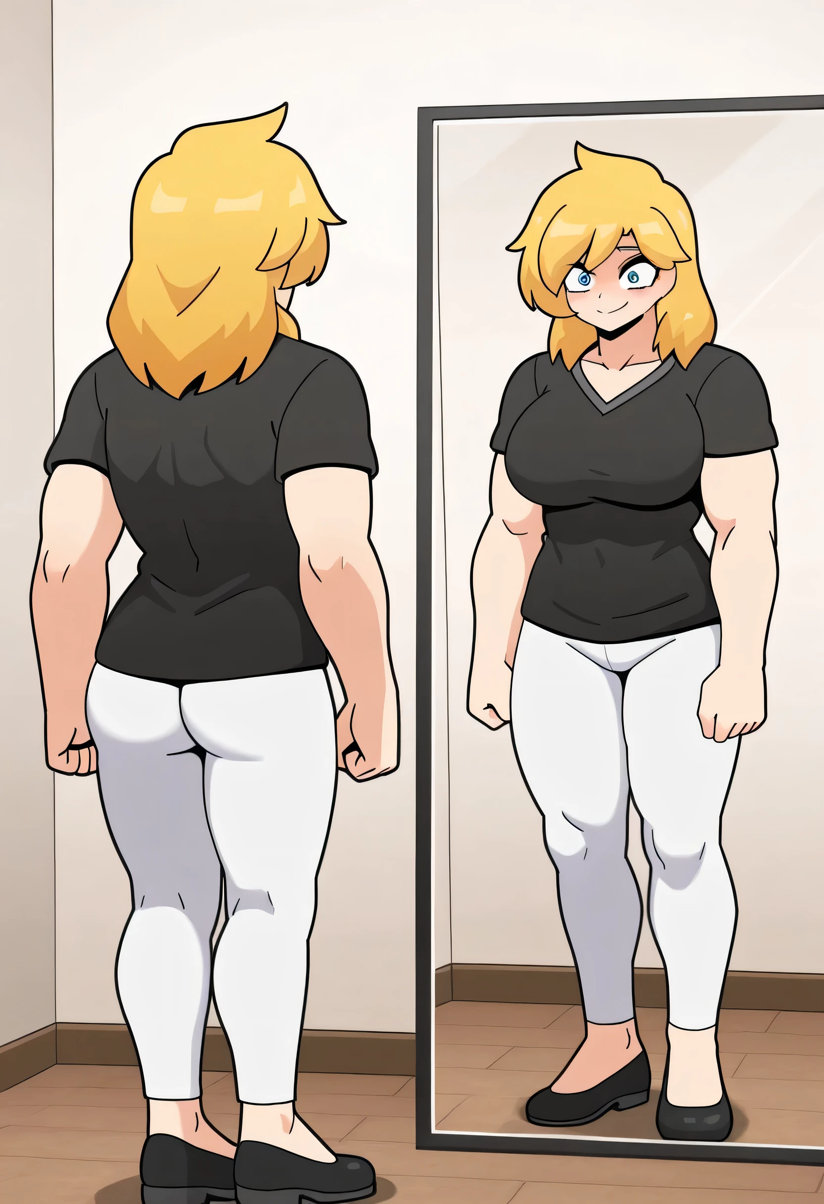 There is a cartoon of a woman in a black top and panties, retrato de corpo inteiro de um curto!, exaggerated physique, cel sombreado:15, exaggerated muscles, Exaggerated muscular physique, muscular character, corpo inteiro!, thicc, cel sombreado!!!, exaggeratedly large physique, musculoso!! scientific fiction, large muscles, melhore musculoso!, musculados, menina musculosa