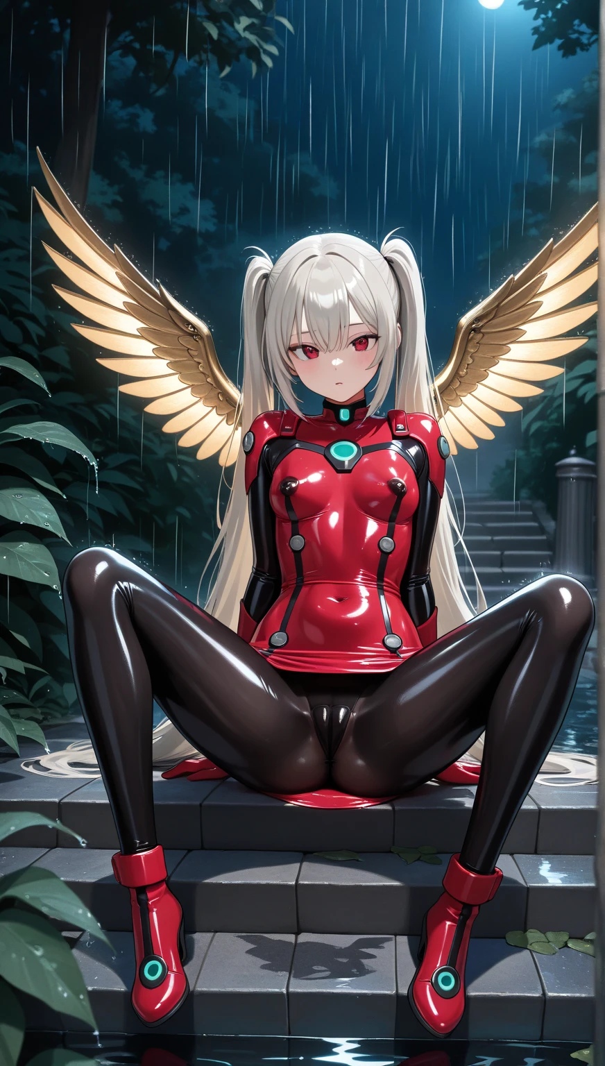 Zero two Darling in the FRANXX, thigh highs, dripping, naked, missionary, legs up, feet, thighjob, blonde, (art inspired by Bill Sienkiewicz). oil painting)