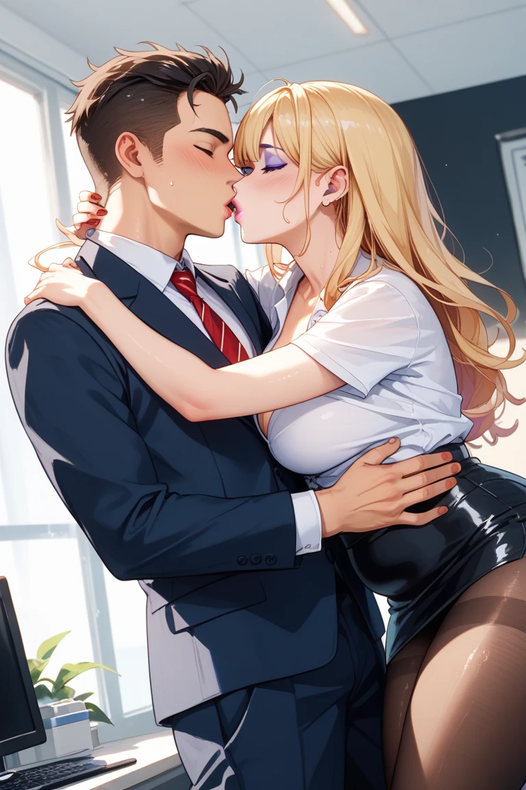 score_9, score_8_up, score_7_up, A Bossgirl (sexy, bra, glasses, orgasm) and male assittant (stronger), Korean, night city, in a office, orgasm, sexual harassment, carry in hand