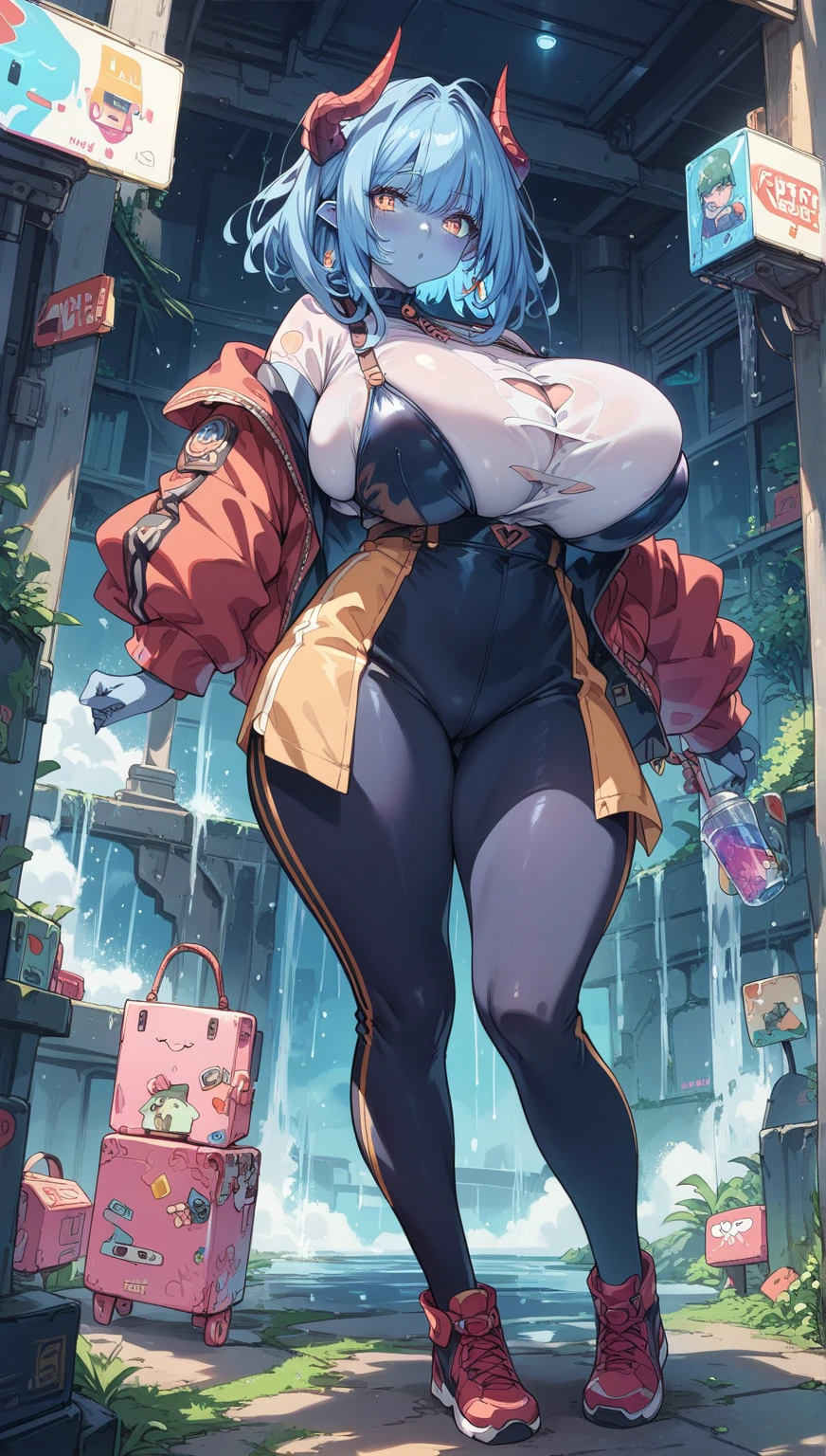 der riese art, 非常に詳細なder rieseショット, der riese, Shorthair, Giant woman bigger than a skyscraper, Wearing rimless glasses, Colossal tits, Big ass, Competitive swimsuit, very small metropolis, Trying to destroy a miniature metropolis, Full body depiction, nffsw, giga der riese, der riese, Stomping City,crash city,Small town,micro city,