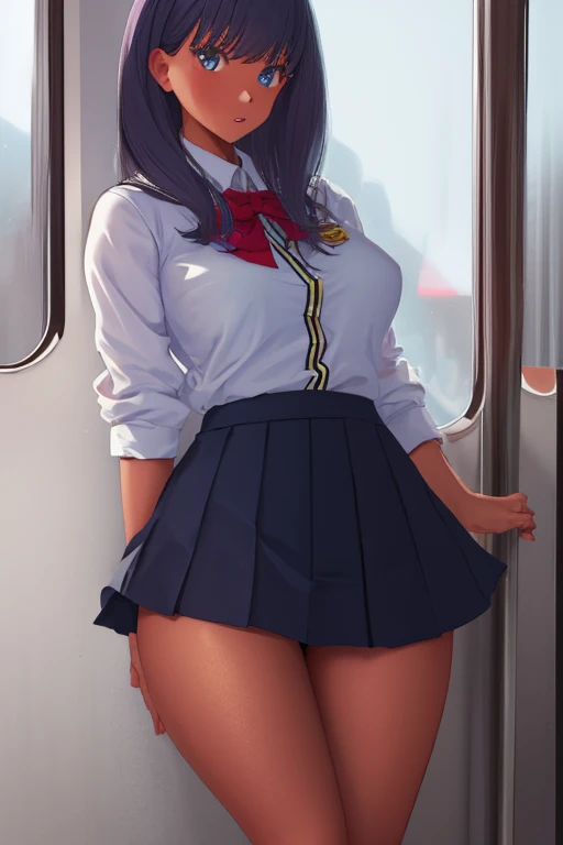 nsfw:1.5, Top quality, ultra high resolution, , (top quality, high resolution, 4K, detailed lighting, shaders, perfect anatomy, perfect proportions), eye of the beholder, (masterpiece, top quality) (top quality, 4K, 8K, high resolution, masterpiece: 1.2), highly detailed, (masterpiece: 1.3, top quality, ultra high resolution, ultra detailed), (top quality: 1.2), perfect eyes, perfect face, (top quality, 4K, 8K, high resolution, masterpiece: 1.2), highly detailed, (top quality, 4K, 8K, high resolution, masterpiece: 1.5), masterpiece, top quality, ultra detailed, top quality, high resolution, 32K CG, very delicate and beautiful, illustration, high resolution, sharp focus, very beautiful and detailed anime face, very detailed eyes, ((masterpiece)), ((best quality)), (super detailed), ((cute)), cute, ((very detailed)), 4K, (8K), best quality, (best quality, 8K, 32k, masterpiece, super high resolution, very detailed, impressionistic:1.2), blurred background, (two arms) , (two legs), (four fingers and 1 thumb) , one belly button,
(Profile: 1.2). (Looking away: 1.8). (Front view: 1.4). (Short-sleeved sailor uniform: 1.6). (School bag: 1.4). (Crowded train platform: 1.4). (Short-length navy blue skirt lifted up to reveal private parts: 1.9). (Dress lifted to reveal beautiful breasts: 1.8). (Beautiful face: 1.2). (Neatly trimmed blonde pubic hair: 1.5). (Beautiful blonde hair: 1.4). (Ponytail with red ribbon: 1.3). (White choker: 1.5). (Bracelet: 1.5). (Bangs swept to the side, revealing forehead: 1.4). (Blue-green eyes). (Confused expression: 1.7). (Blushing with embarrassment: 1.6) (Pale skin: 1.4). (Perfect proportions: 1.6). (Small pink nipples: 1.3). (Breasts and nipples not covered: 1.7). (No panties: 1.5). (Full, beautiful breasts: 1.5). (Perky breasts). (Thin waist). (Slender figure). (Nice butt: 1.1). (Realistic facial expression: 1.4). (Realistic skin: 1.4).