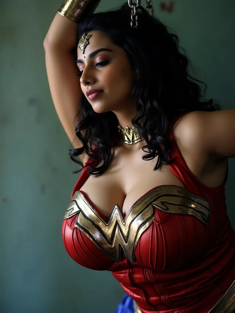 (8k, best quality, masterpiece:1.2), (realistic, photo-realistic:1.37), ultra-detailed,best quality, ultra high res,18 year old hindus girl, Banni, looking at viewer, (wearing makeup), (highly detailed eyes), A portrait photo of beautiful latina girl, Cleopatra, brasilian girl, merciless face, fair skin and brown hair, brown eyes, developed body, perfect breast , wearing heavy Egypt cleopatra armors, cleavage, thicc thighs, iron colored Egypt armors, the armors is highly detailed engraved and embossed. furry cape, ancient Egypt Pyramide antic times background, dusty environment, hyper realistic photo, medium close up shot, fantasy photo, realistic hyper-detailed photo captured in stunning Ultra HD, 8k resolution, Nikon D850, — style raw — c 10 — ar 2:3 — s 250V