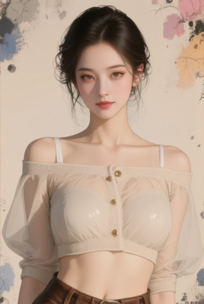 (Ultra Real), (Illustration), (High Resolution), (8K), (Very Detailed), (Best Illustration), (Beautiful Detailed Eyes), (Best Quality), (Ultra Detailed), (Masterpiece), (Wallpaper), (Detailed Face), Bed, Upper Body Up, Armpits, Smiles, Plump,Solo,Simple White Tank Top Girl, Sweaty, Japan Person, Big, (Camel Toe)