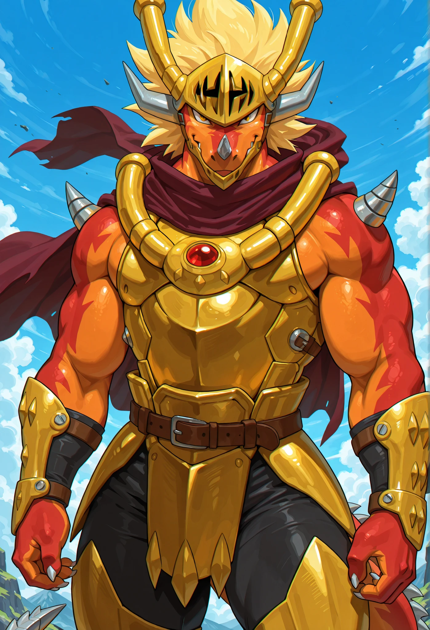 masterpiece, best quality, amazing quality, solo, 1boy, DBDragon, armor, cape, helmet,