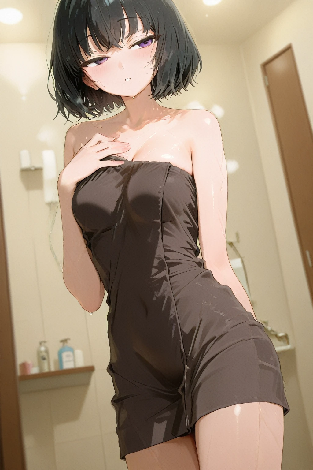 anime girl in green dress leaning against a wall in a bathroom, seductive anime girl, fubuki, tatsumaki from one punch man, beautiful alluring anime woman, painted in anime painter studio, clean detailed anime art, attractive anime girl, loli in dress, female anime character, smooth anime cg art, detailed digital anime art, makoto shinka