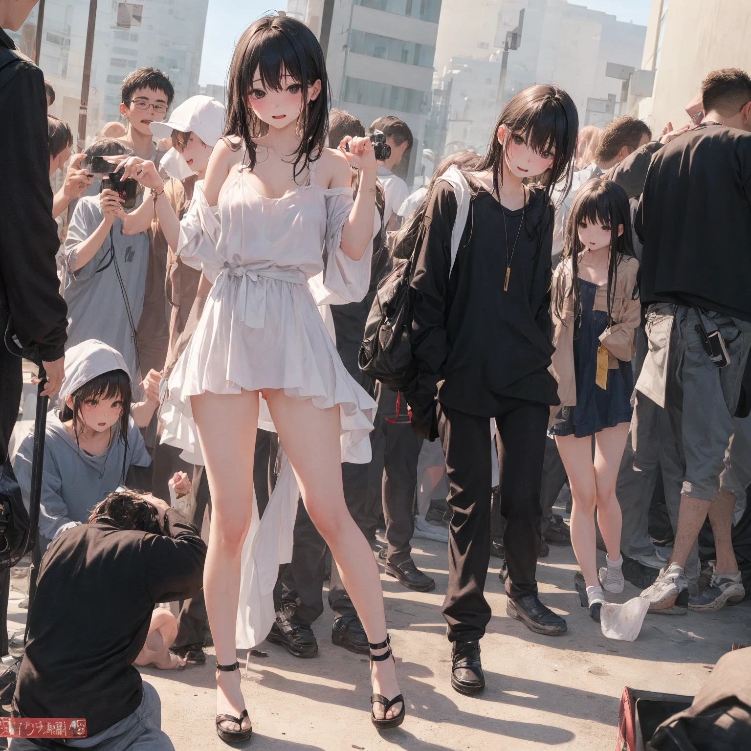 a hardcore mosh pit,mosh pit,aggressive,chaotic,Torn clothes、In underwear