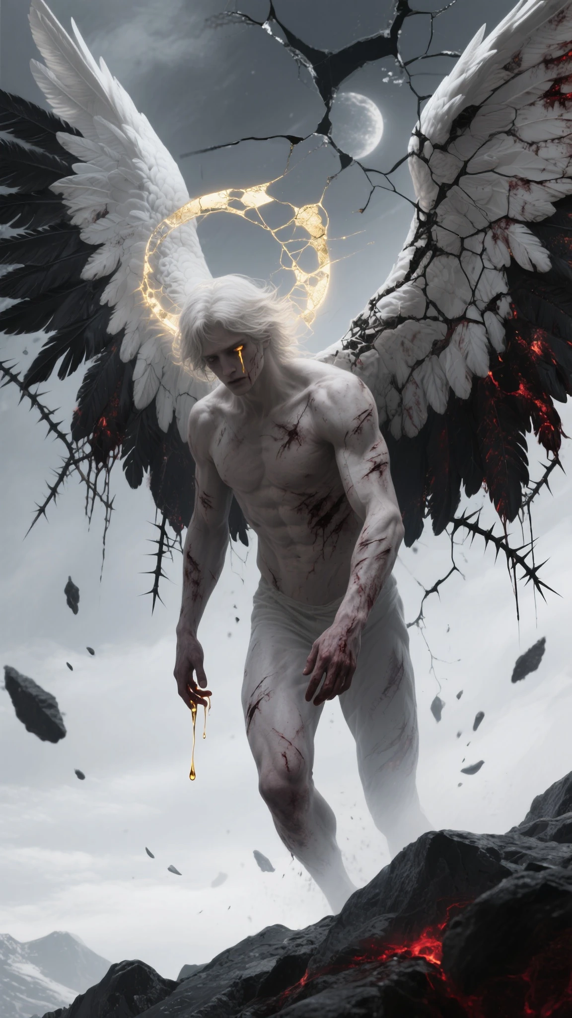 There is a man with wings on his chest and a sword in his hand, Anjo no inferno, para compreender o inferno ou ir angelical, para compreender o inferno ou voar angelical, jesus christ fighting lucifer, epic angel wings, amazing fantasy art, arcanjo, dramatic fantasy art, Directed by: Eugene Zak, Lucifer's, Symmetrical Epic Fantasy Art, O Anjo da Morte